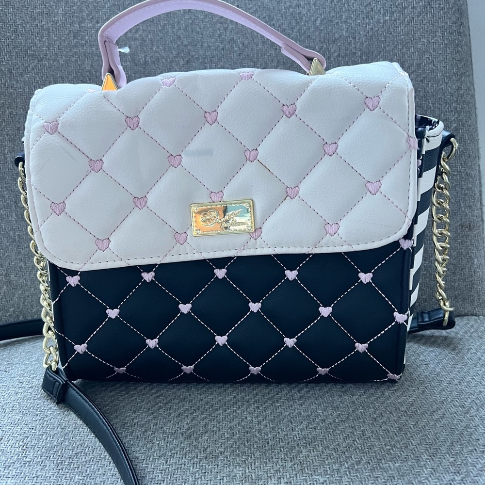 Betsy Johnson LUV quilted heart and stripes crossbody bag
